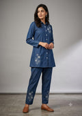 Denim Blue Embroidered Co-Ord Set