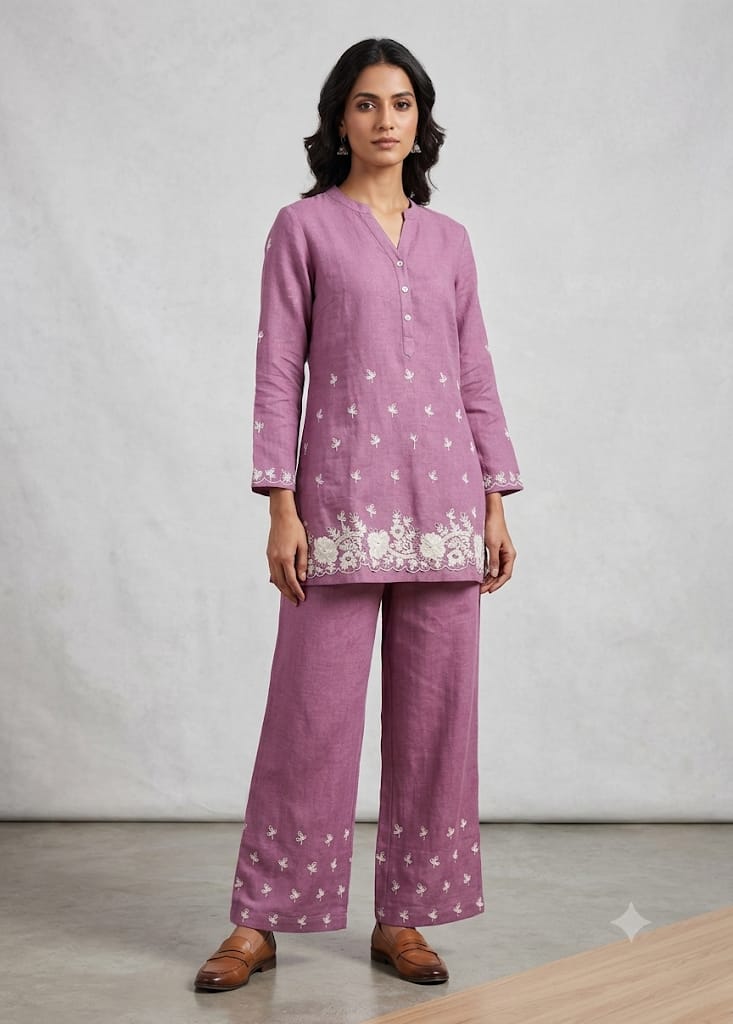 Women's Embroidered Linen Co-Ord Set