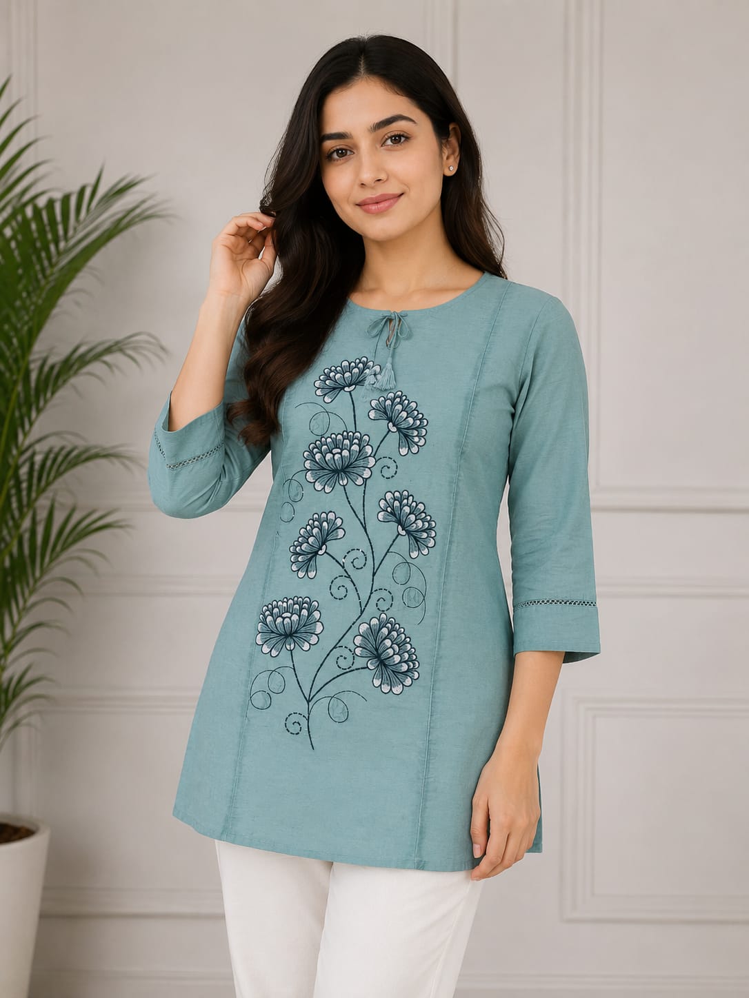 Sea Green Embroidered Kurti