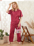 Maroon Butoon Down Shirt & Pyjama Loungewear Set